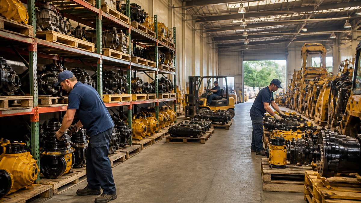 Warehouse workers organizing stock on metal shelves during peak seasonal inventory fluctuations